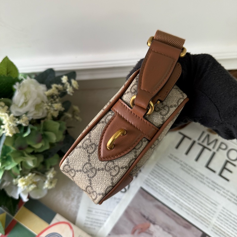 GG Emblem 小款拉鍊斜背包(烏木/深棕色)-4