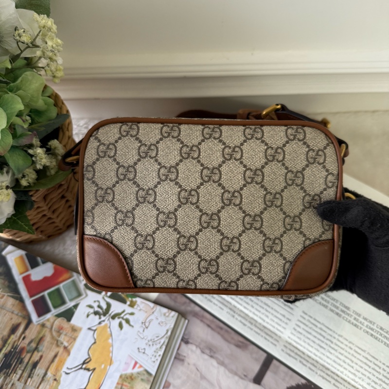 GG Emblem 迷你雙拉鍊斜背包(烏木/深棕色)-1