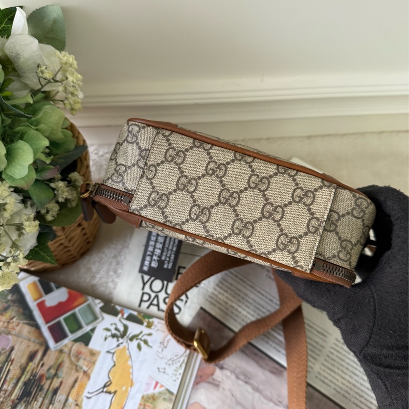 GG Emblem 迷你雙拉鍊斜背包(烏木/深棕色)-5