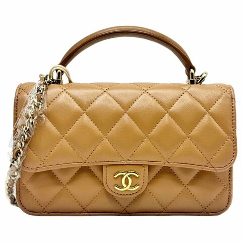 [ 2483 ] 香奈兒 CHANEL CF 奶茶棕 手提斜挎包 中號 牛皮
