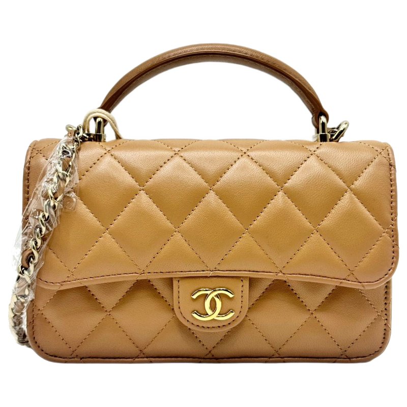 [ 2483 ] 香奈兒 CHANEL CF 奶茶棕 手提斜挎包 中號 牛皮-0