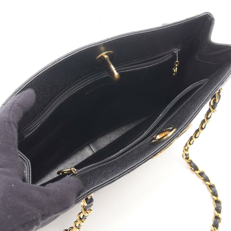 香奈兒女士魚子醬紋（粒面小牛皮）絎縫肩背包，黑色-2