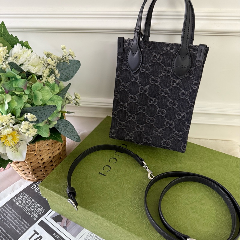 Ophidia GG 牛仔布迷你二用琴譜包(黑灰色)-0