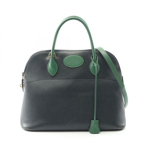 HERMES Bolide35 單肩手提包 Courchevel 皮革 綠色 藍色 靛藍 二手 GHW