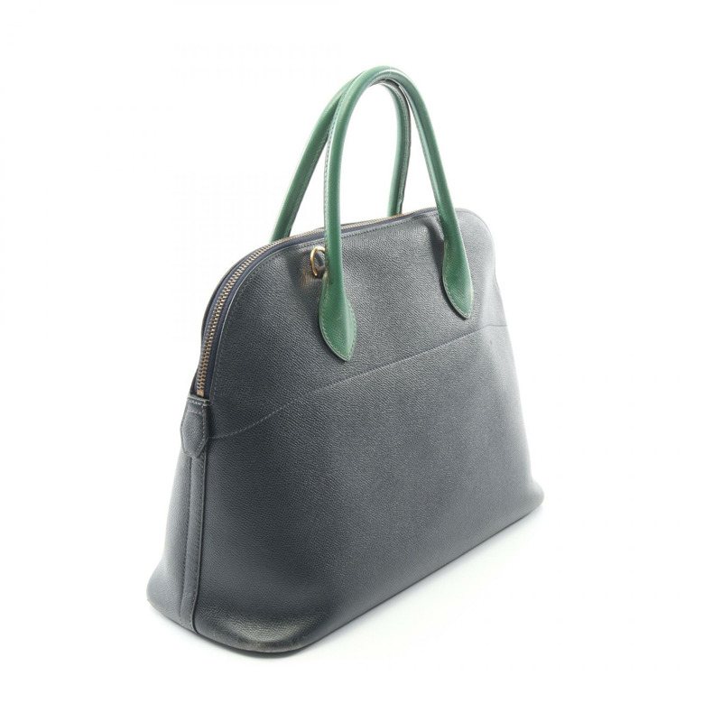 HERMES Bolide35 單肩手提包 Courchevel 皮革 綠色 藍色 靛藍 二手 GHW-1