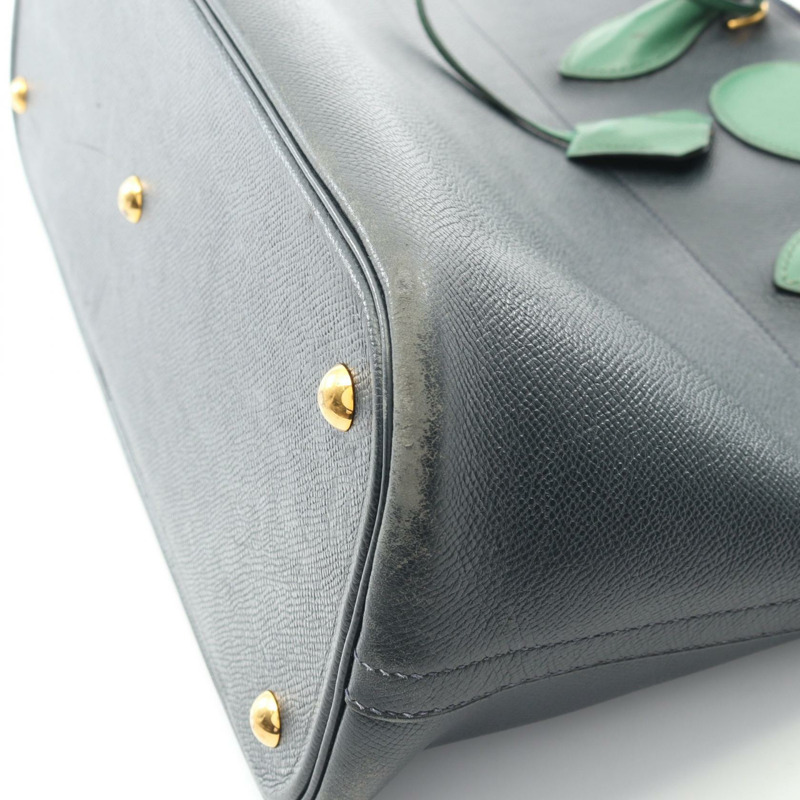 HERMES Bolide35 單肩手提包 Courchevel 皮革 綠色 藍色 靛藍 二手 GHW-8