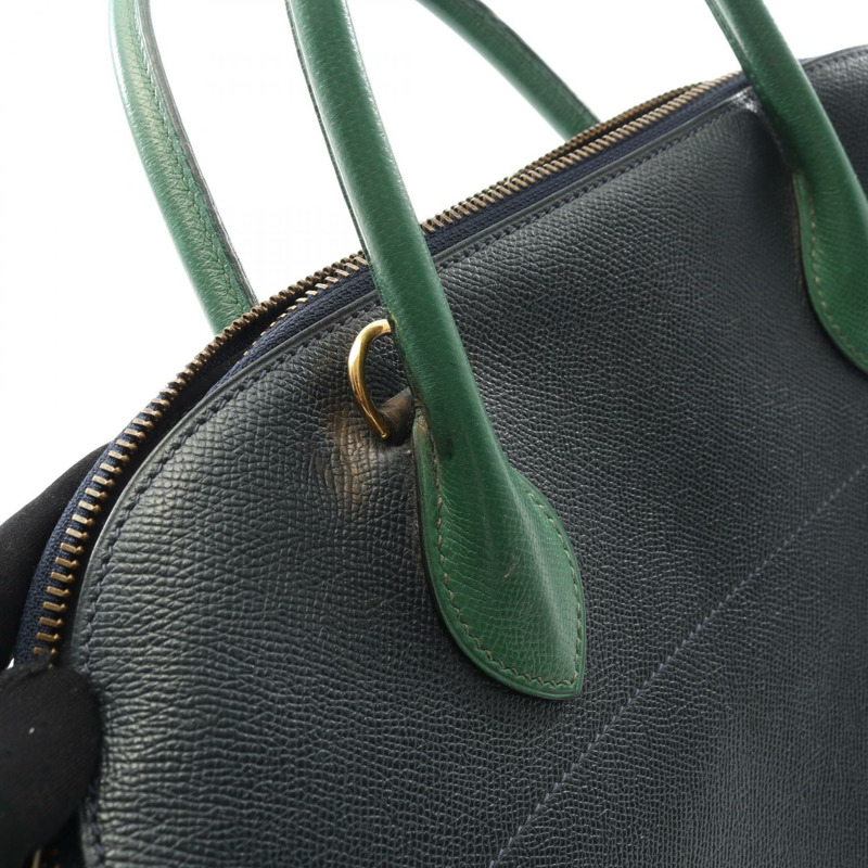 HERMES Bolide35 單肩手提包 Courchevel 皮革 綠色 藍色 靛藍 二手 GHW-11