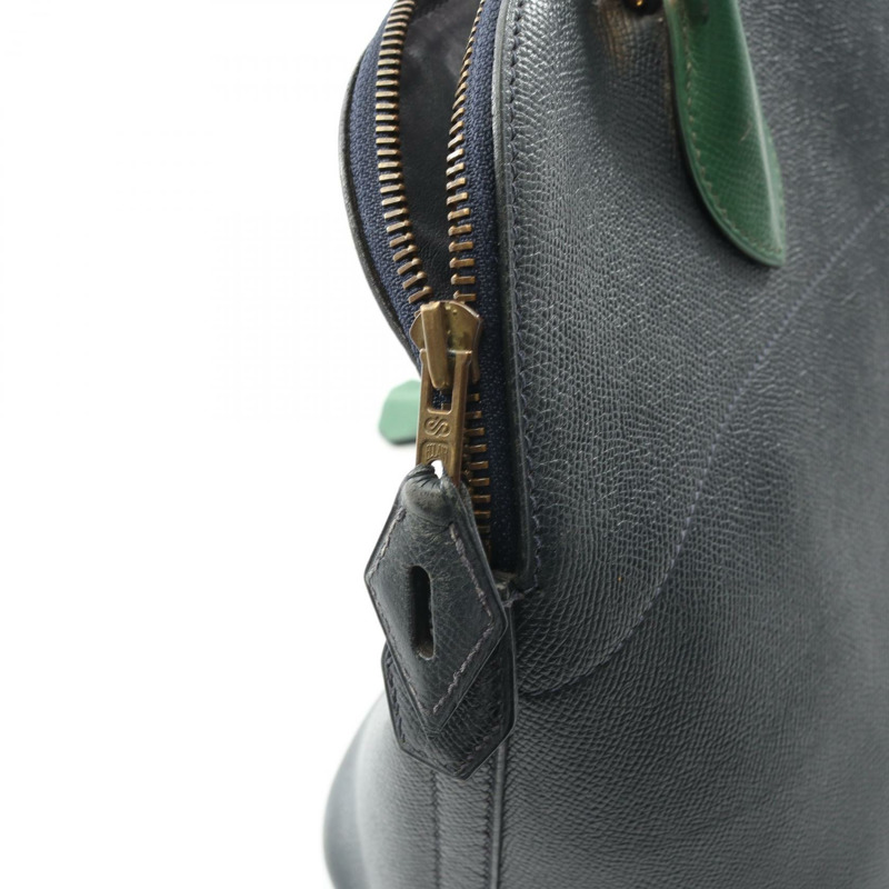 HERMES Bolide35 單肩手提包 Courchevel 皮革 綠色 藍色 靛藍 二手 GHW-12