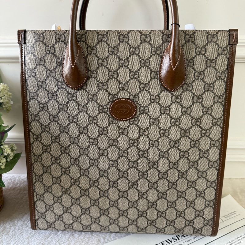 Interlocking G 塗層帆布及皮革托特包(棕色)-1
