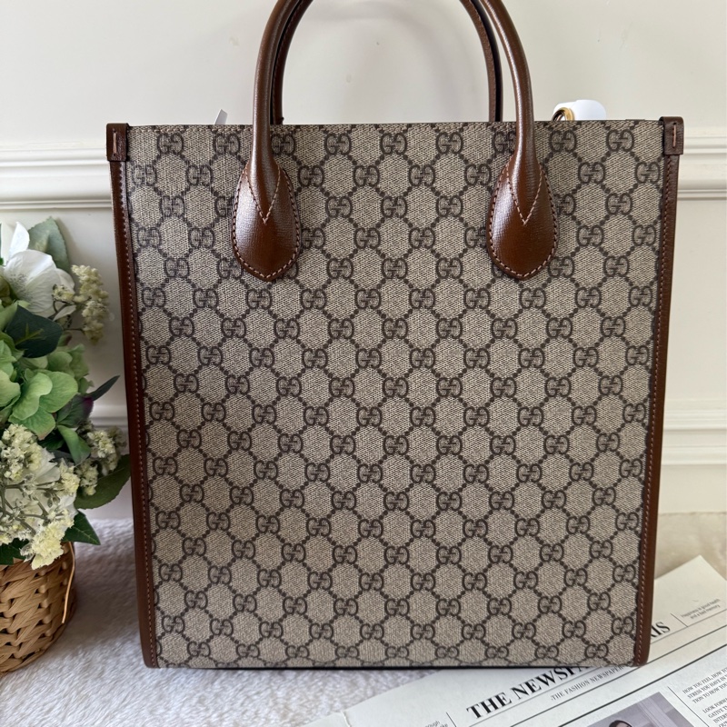 Interlocking G 塗層帆布及皮革托特包(棕色)-3