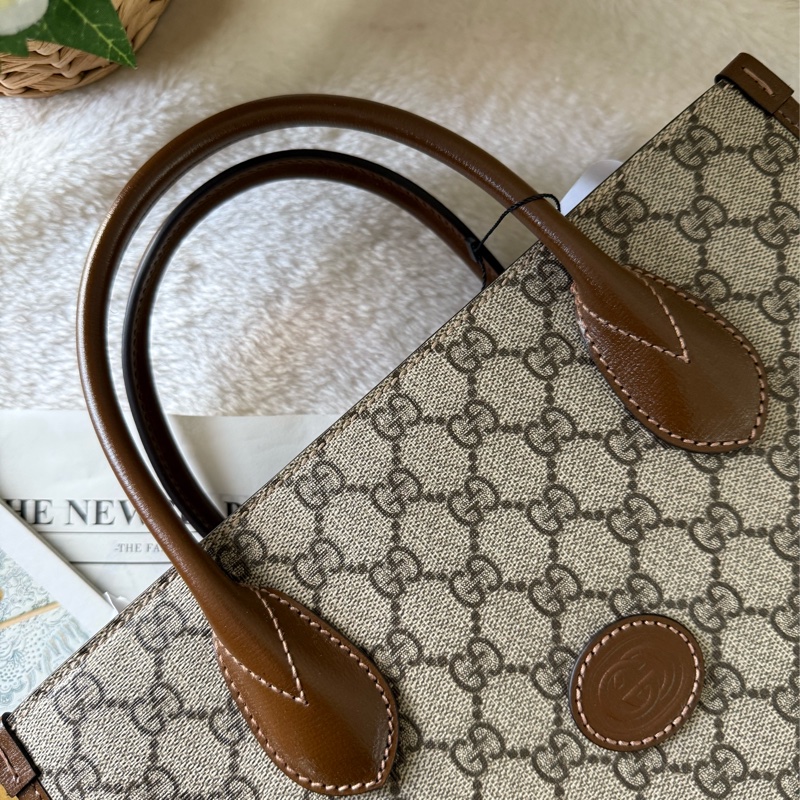 Interlocking G 塗層帆布及皮革托特包(棕色)-9