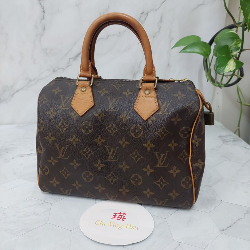 LV Speedy 25 cm🎀現品實拍 🎀 Vintage 波士頓包~二手品（不議價)-14
