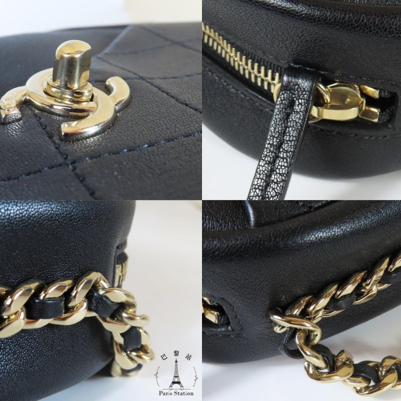 【巴黎站二手名牌專賣店】＊現貨＊CHANEL香奈兒真品＊黑色菱格紋小牛皮金雙C前口袋相機包-6