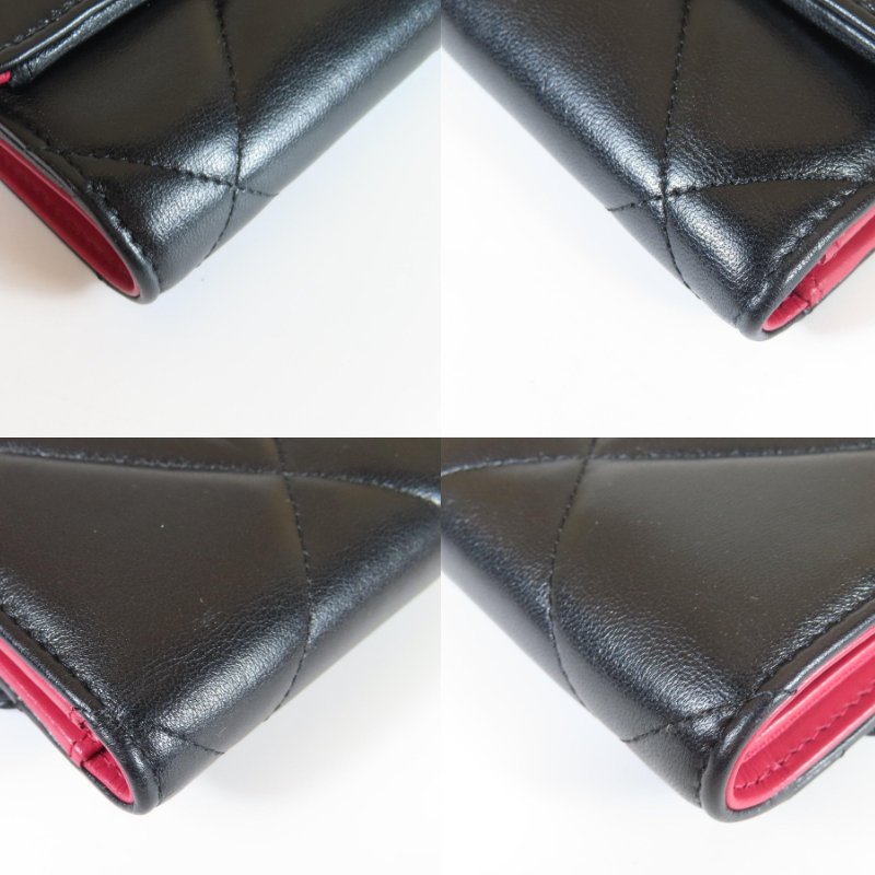 【巴黎站二手名牌專賣】＊現貨＊CHANEL 真品＊19系列黑色菱格紋金雙C三折釦式短夾-4