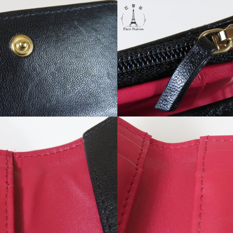 【巴黎站二手名牌專賣】＊現貨＊CHANEL 真品＊19系列黑色菱格紋金雙C三折釦式短夾-5