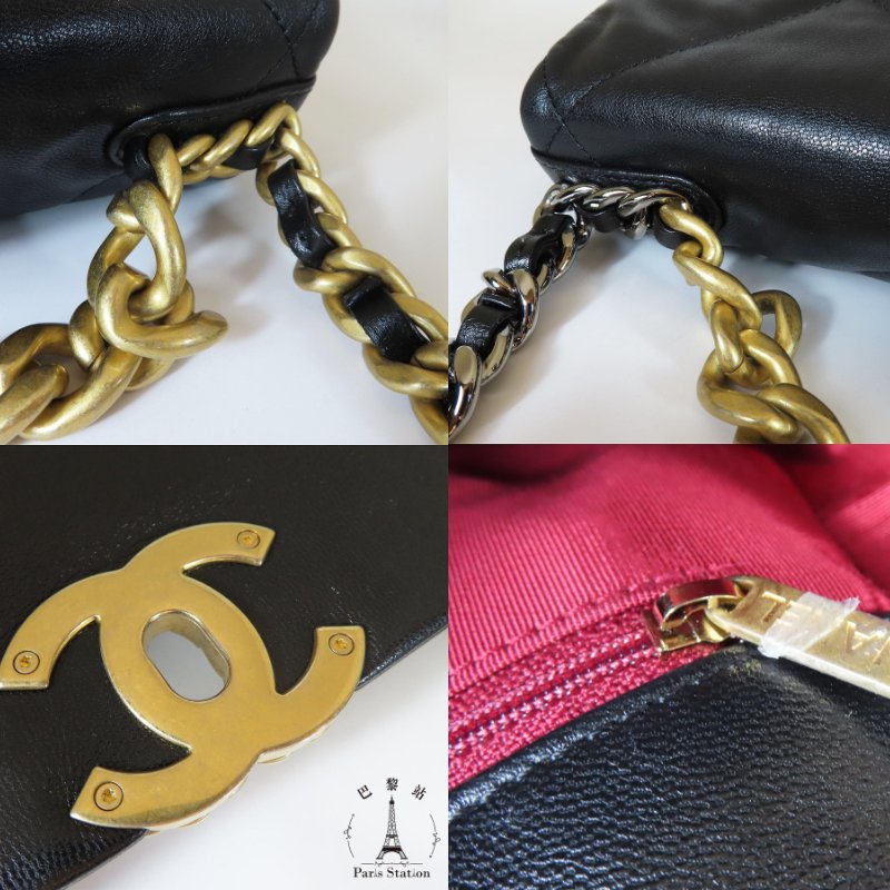【巴黎站二手名牌專賣店】＊現貨＊CHANEL 香奈兒 真品＊黑色菱格紋皮革19系列金釦26手提斜背包-6