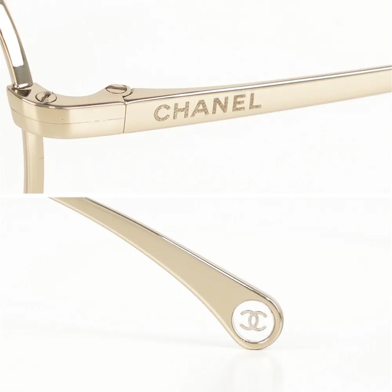 Logo 金屬框橢圓平光眼鏡(淡金色) 53mm-2