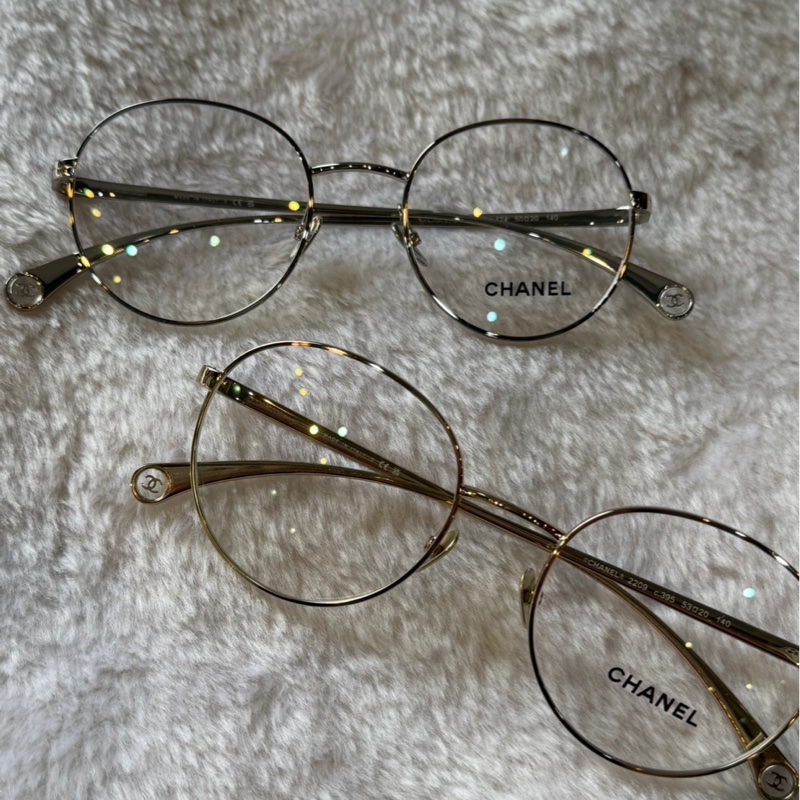 Logo 金屬框橢圓平光眼鏡(淡金色) 53mm-3