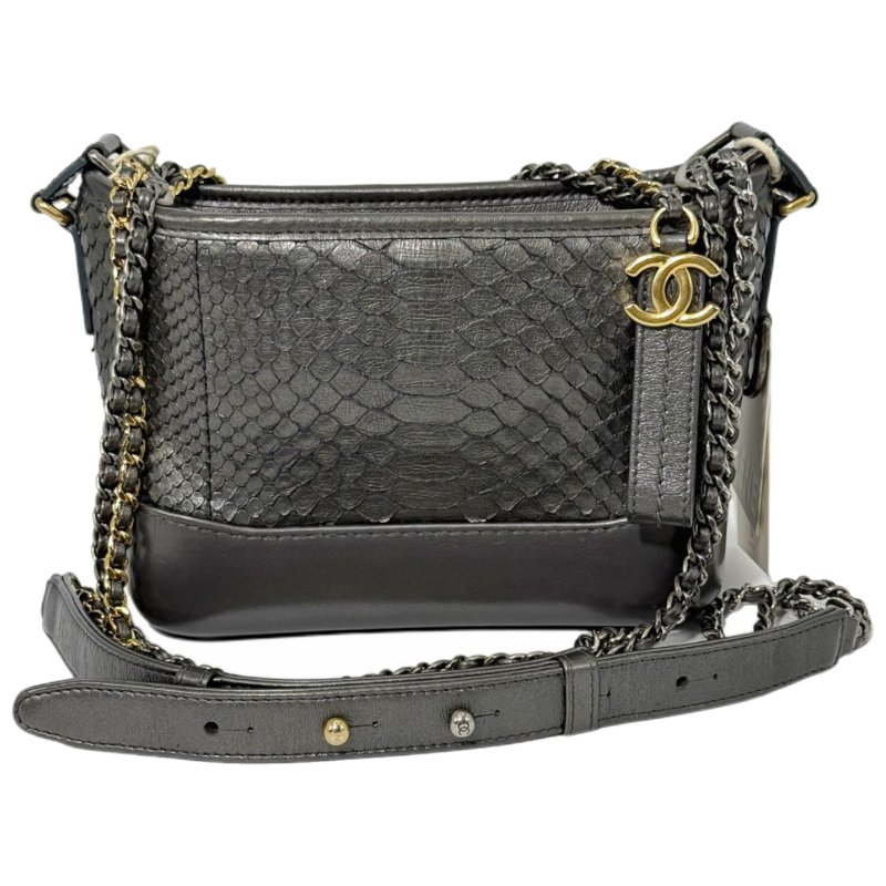 [ 2517 ] 香奈兒 Chanel 流浪包 黑色斜挎包 (蟒皮) 小號-0