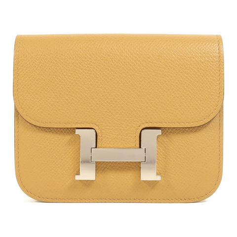 HERMES Evercolor皮革Constance Slim銀扣錢包Biscuit