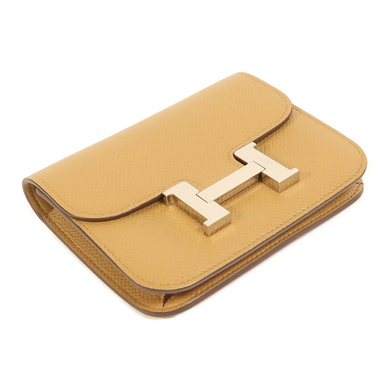 HERMES Evercolor皮革Constance Slim銀扣錢包Biscuit-2