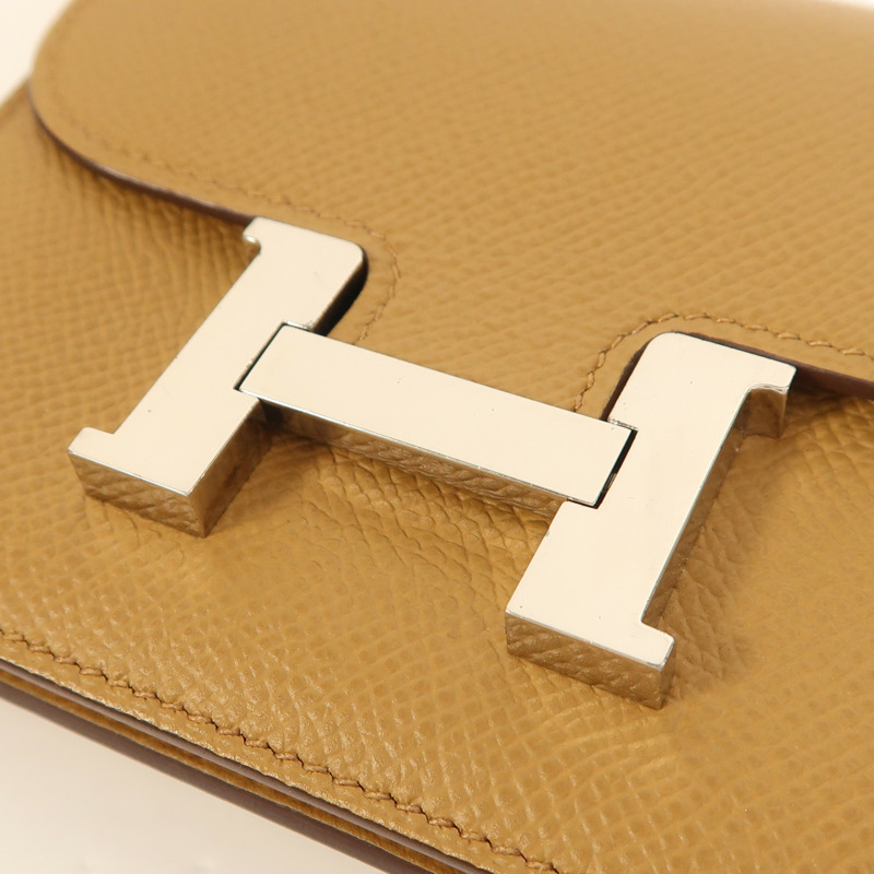 HERMES Evercolor皮革Constance Slim銀扣錢包Biscuit-8
