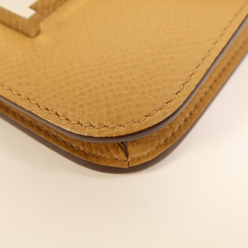 HERMES Evercolor皮革Constance Slim銀扣錢包Biscuit-9
