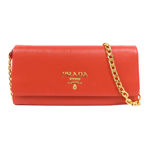 PRADA 牛皮皮革Chain Shoulder金扣鏈帶肩背袋
