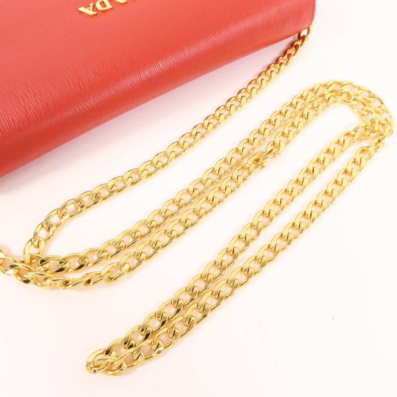 PRADA 牛皮皮革Chain Shoulder金扣鏈帶肩背袋-7
