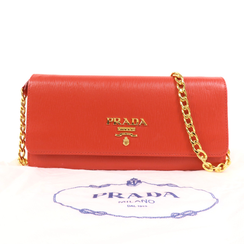 PRADA 牛皮皮革Chain Shoulder金扣鏈帶肩背袋-8