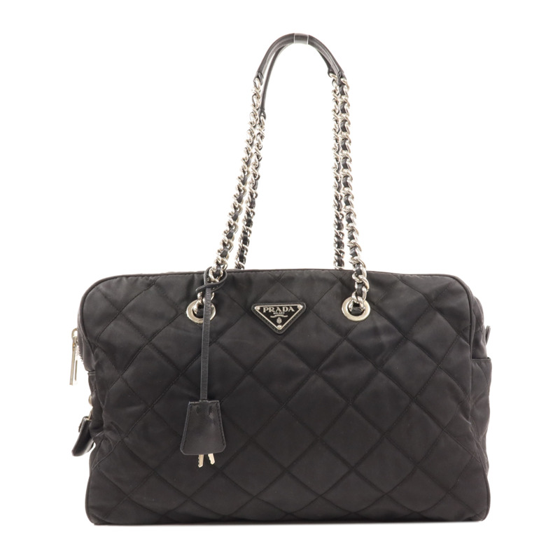 PRADA 尼龍Chain Shoulder銀扣鏈帶肩背袋-0