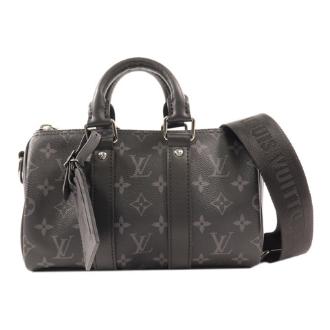 LOUIS VUITTON Monogram Eclipse Keepall Bandouliere 25銀扣手挽肩背兩用袋