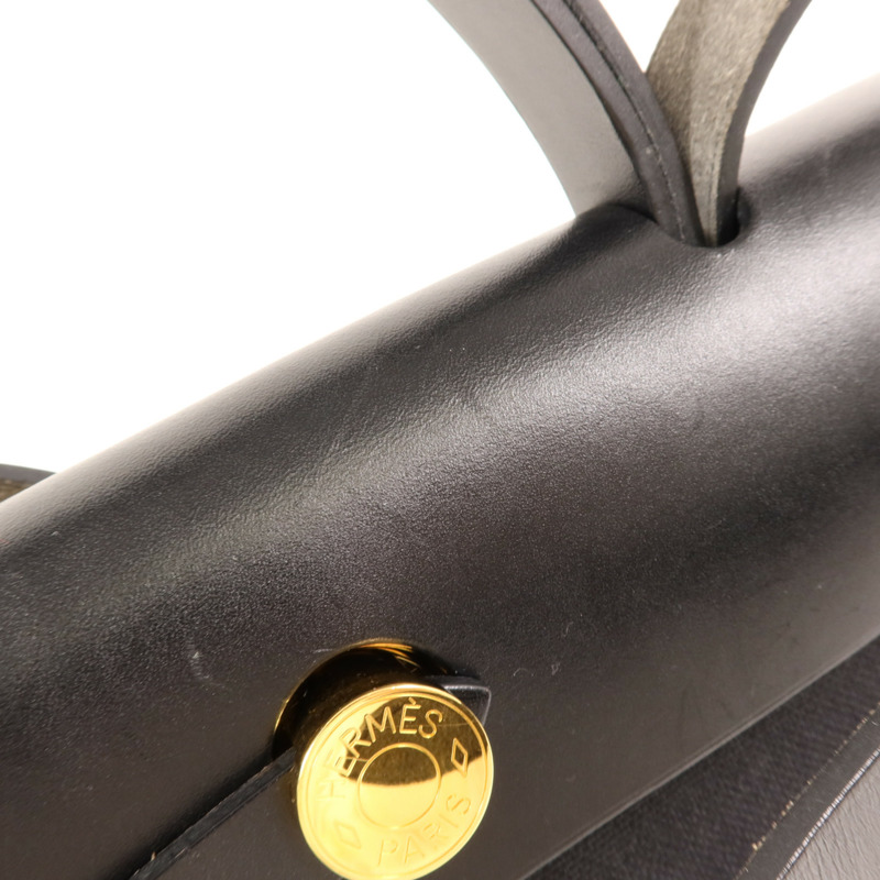 HERMES 帆布/皮革Herbag PM金扣手挽肩背兩用袋Noir-14
