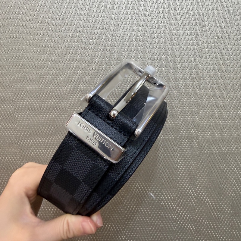 LV 黑灰棋盤格Pont Neuf銀釦皮帶M8200U-0