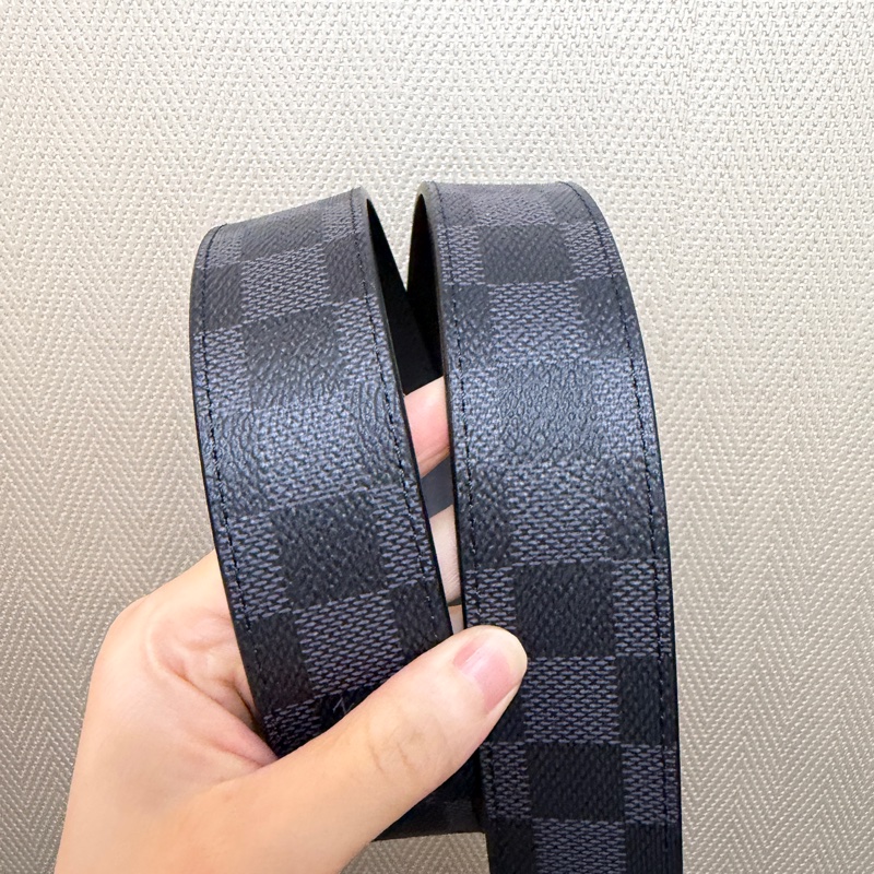 LV 黑灰棋盤格Pont Neuf銀釦皮帶M8200U-5