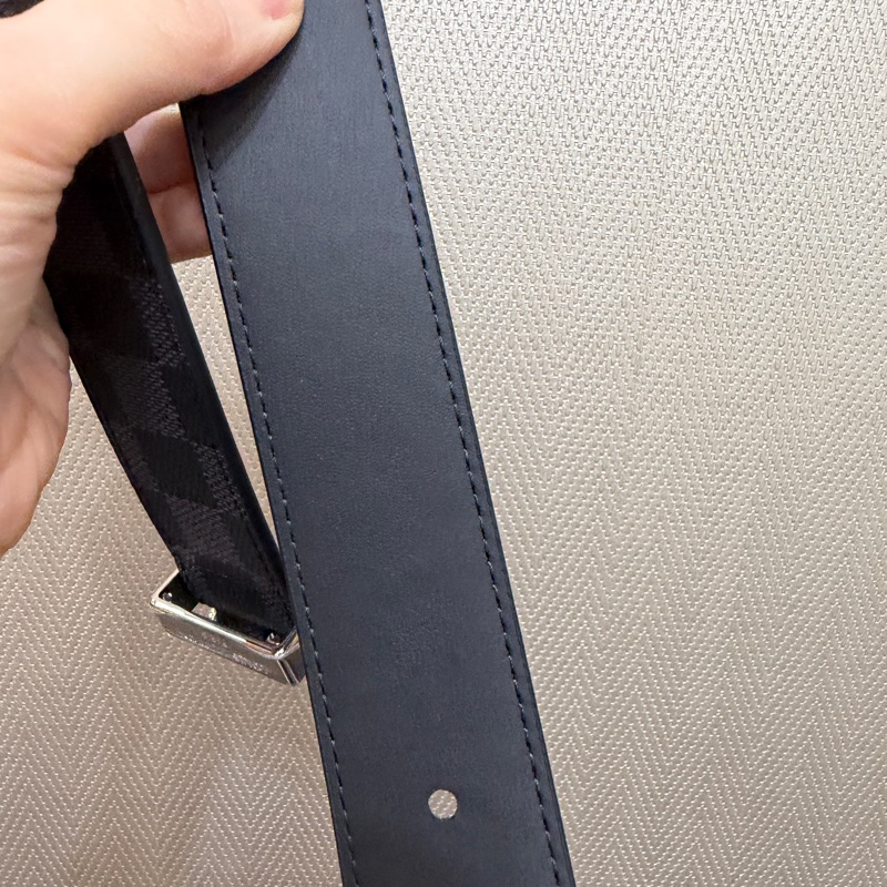 LV 黑灰棋盤格Pont Neuf銀釦皮帶M8200U-9