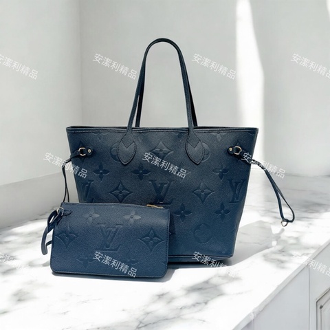 莉亞精品♡ LV Neverfull MM 深藍色 二手美包