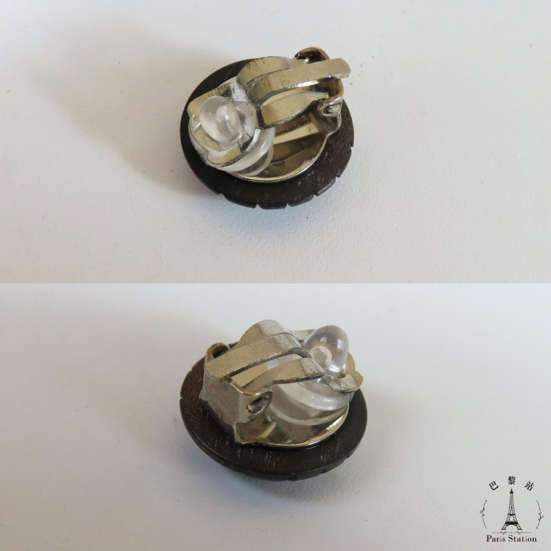 【巴黎站二手名牌專賣店】＊現貨＊CHANEL 香奈兒 真品＊黑色圓形線條標誌鈕釦夾式耳環-1