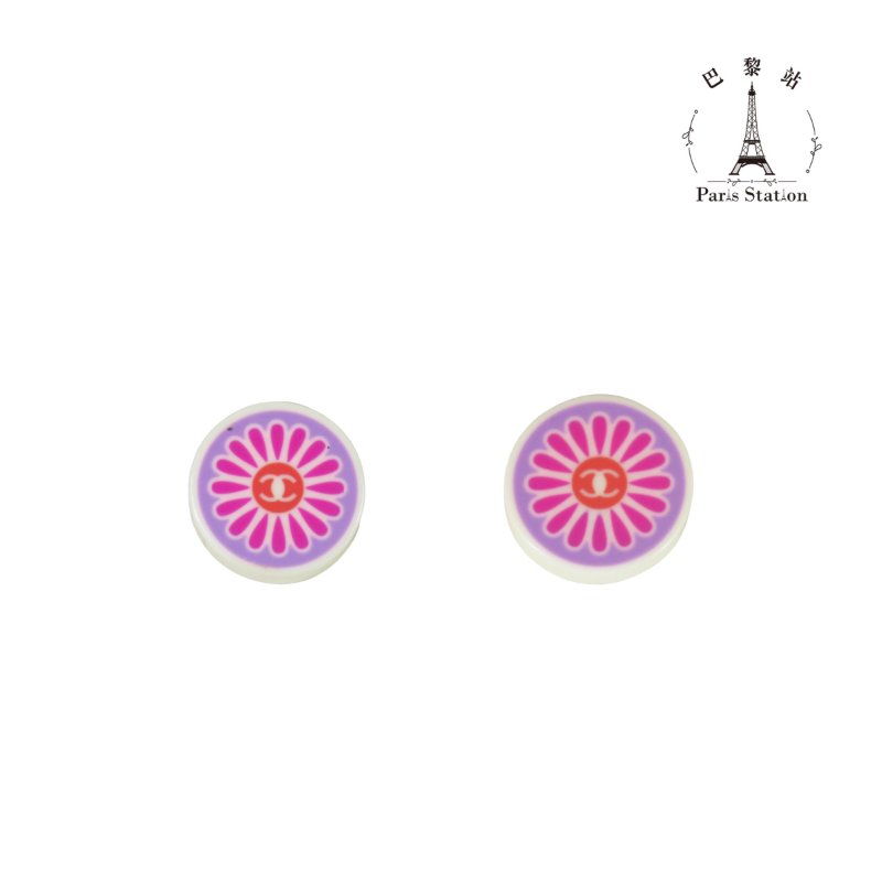 【巴黎站二手名牌專賣店】＊現貨＊CHANEL 香奈兒 真品＊紫色花朵小雙C圓形壓克力夾式耳環-0