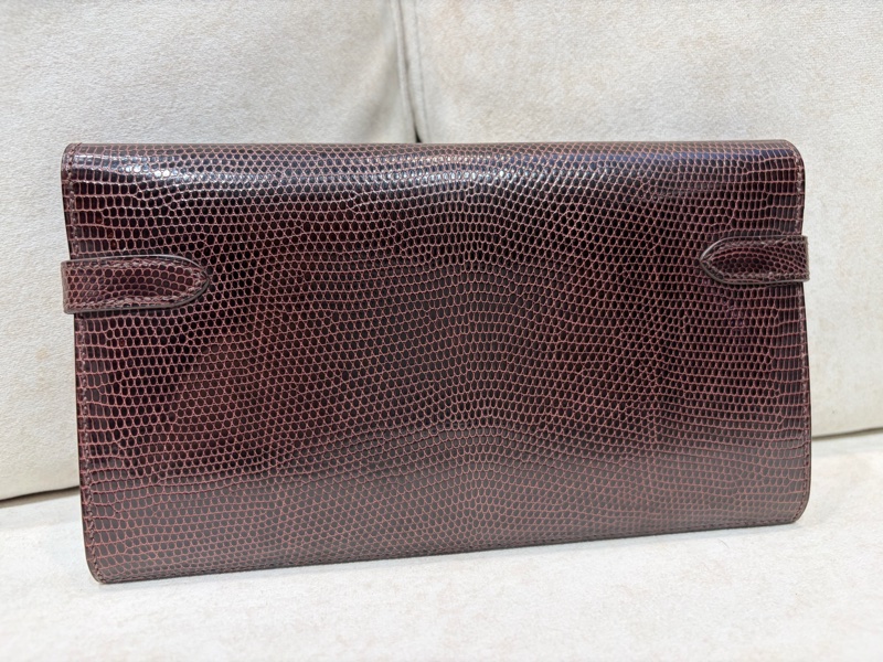 Hermes 愛馬仕蜥蜴皮 烏木色Kelly長夾錢包 裸包框N刻-1