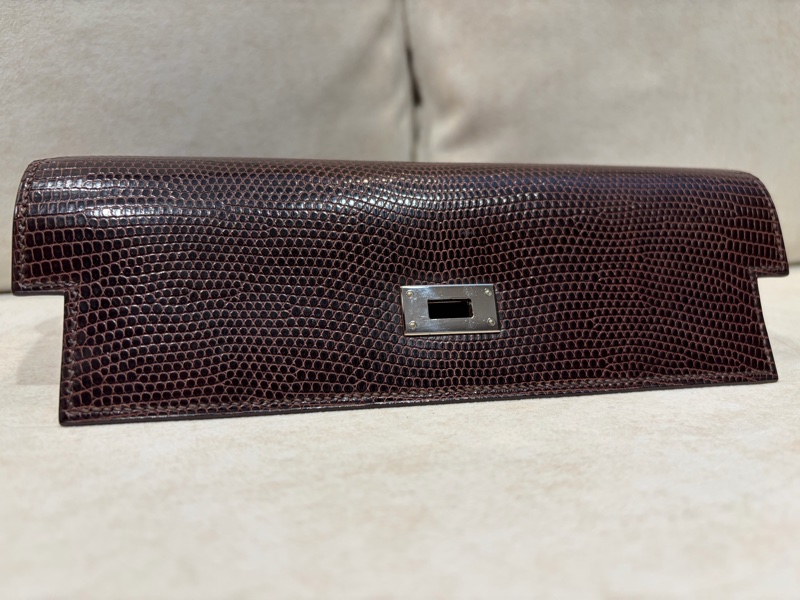 Hermes 愛馬仕蜥蜴皮 烏木色Kelly長夾錢包 裸包框N刻-5