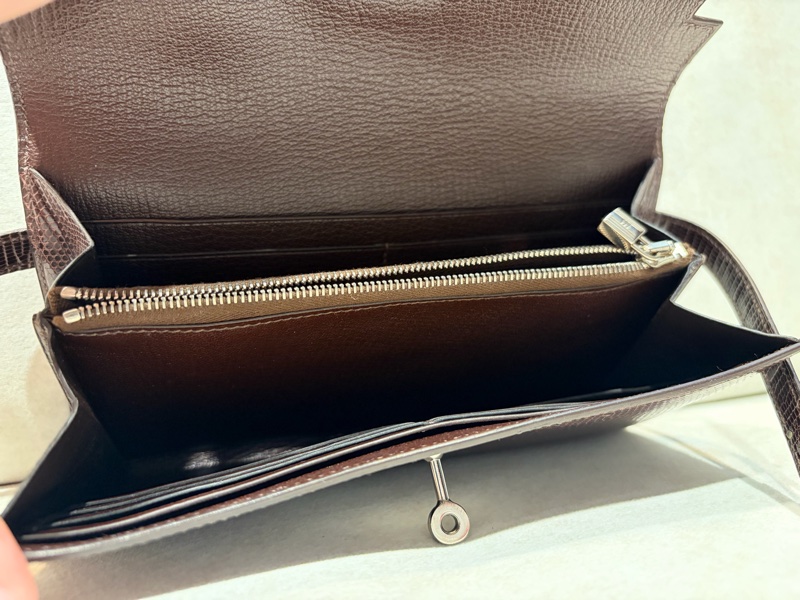 Hermes 愛馬仕蜥蜴皮 烏木色Kelly長夾錢包 裸包框N刻-6