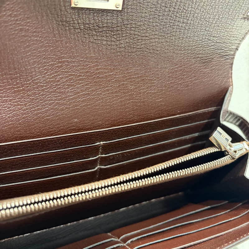 Hermes 愛馬仕蜥蜴皮 烏木色Kelly長夾錢包 裸包框N刻-7