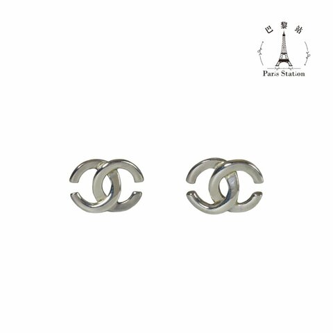 【巴黎站二手名牌專賣店】＊現貨＊CHANEL 香奈兒 真品＊銀色雙C夾式耳環