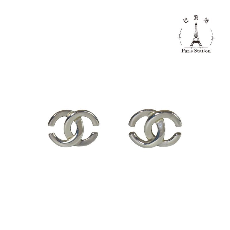【巴黎站二手名牌專賣店】＊現貨＊CHANEL 香奈兒 真品＊銀色雙C夾式耳環-0