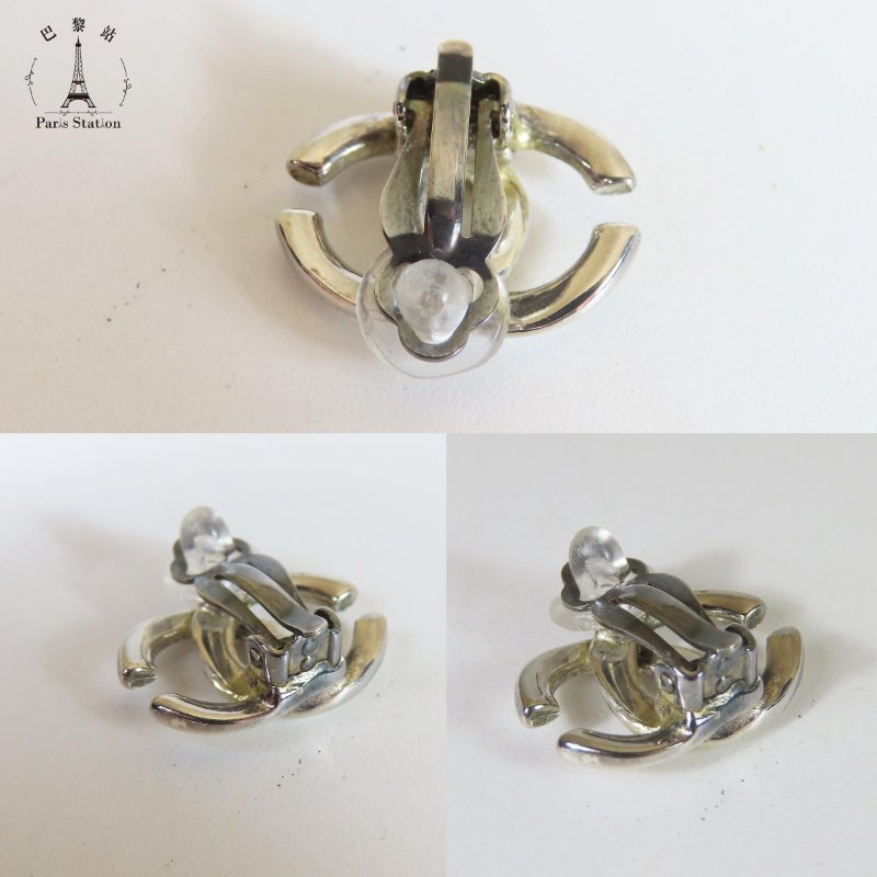 【巴黎站二手名牌專賣店】＊現貨＊CHANEL 香奈兒 真品＊銀色雙C夾式耳環-5