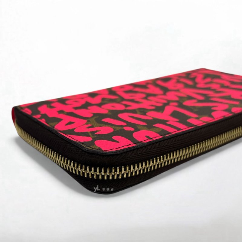 LV長夾 Graffiti Zippy粉紅塗鴉ㄇ拉長夾 M93710-7