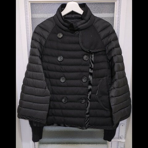 Moncler 黑色羽絨橫格拚羊毛料外套