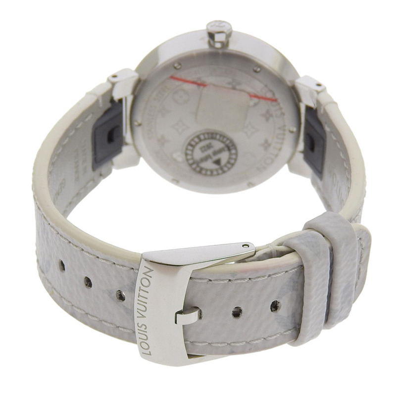 路易威登 Tambour Slim 33 女士腕錶，8 顆鑽石，型號 Q13MJZ，不鏽鋼和皮革錶殼，石英機芯，指針式顯示，白色錶盤-4