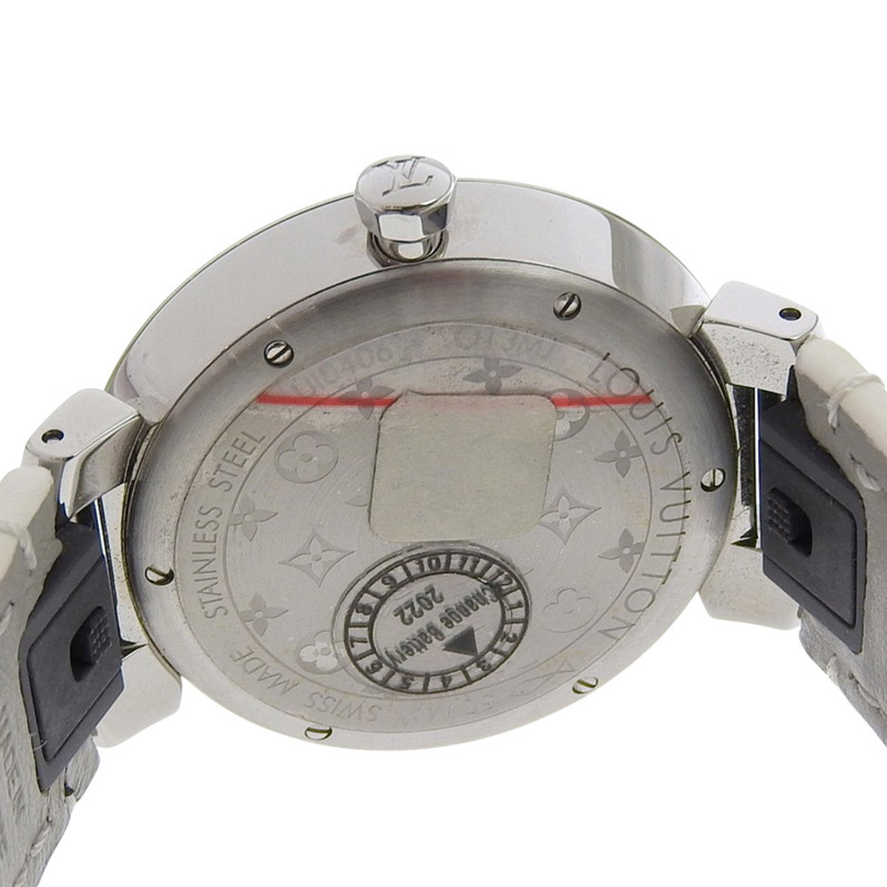 路易威登 Tambour Slim 33 女士腕錶，8 顆鑽石，型號 Q13MJZ，不鏽鋼和皮革錶殼，石英機芯，指針式顯示，白色錶盤-5